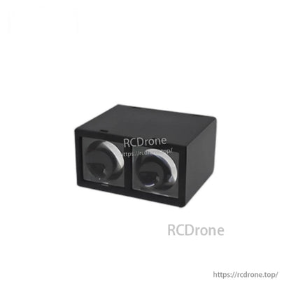 Angled view of Yunshis MVR2EA dual-lens distance sensor module showing front windows and side panel