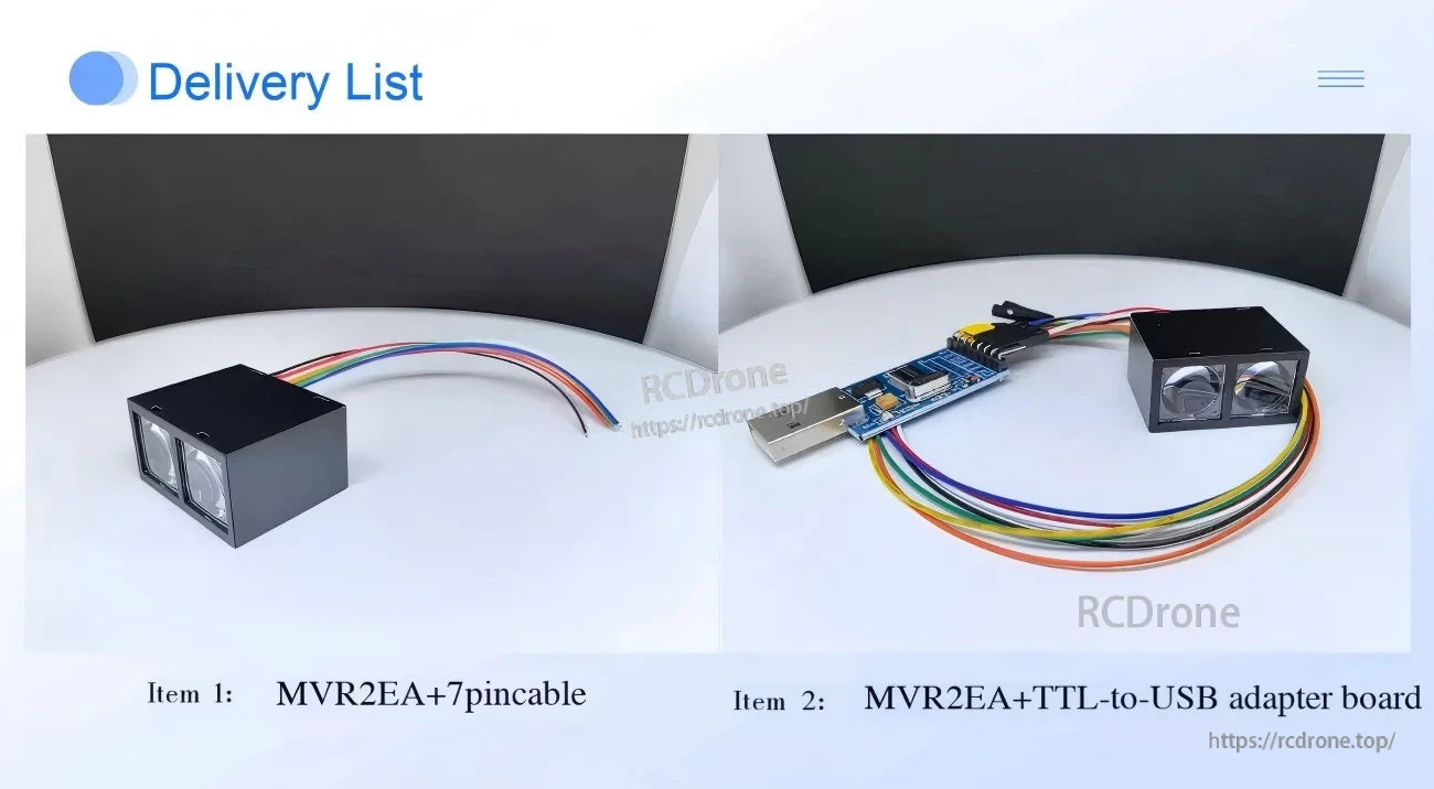 What’s included: MVR2EA module with 7‑pin cable and TTL‑to‑USB adapter board for PC connection