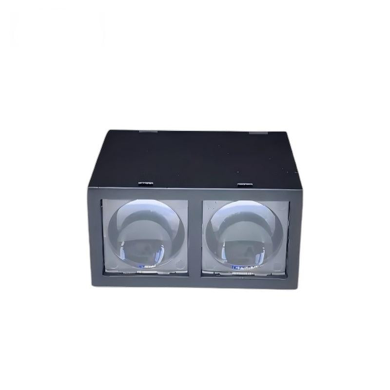 Yunshis MVR2TB ToF laser ranging module front view with dual optical windows in black housing