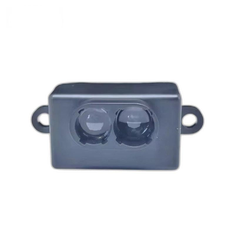 Yunshis MVR3EC TOF LiDAR range sensor module, front view with dual optical windows