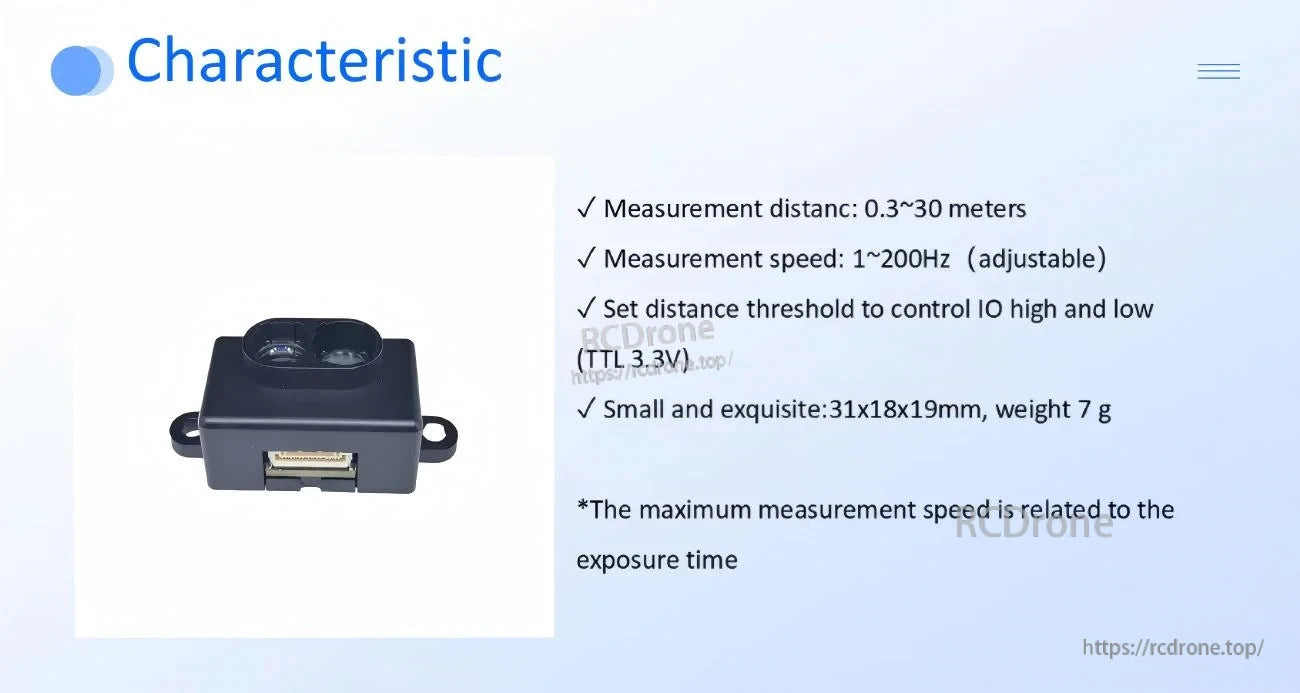 MVR3EC LiDAR module feature summary with adjustable 10–200 Hz measurement rate and TTL 3.3 V IO control