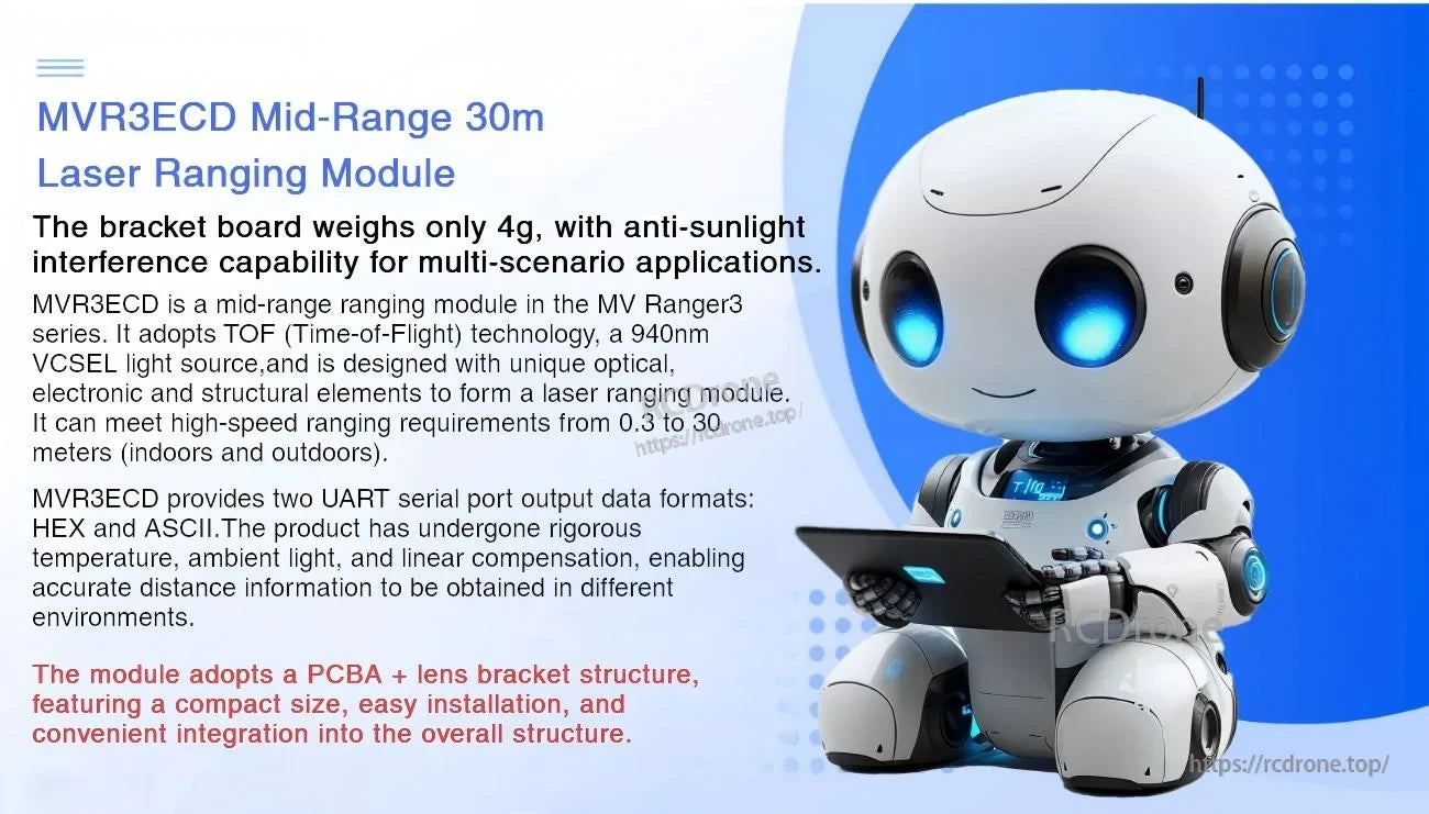 MVR3ECD mid-range 30 m ToF laser ranging module overview graphic for robotics and AGV integration