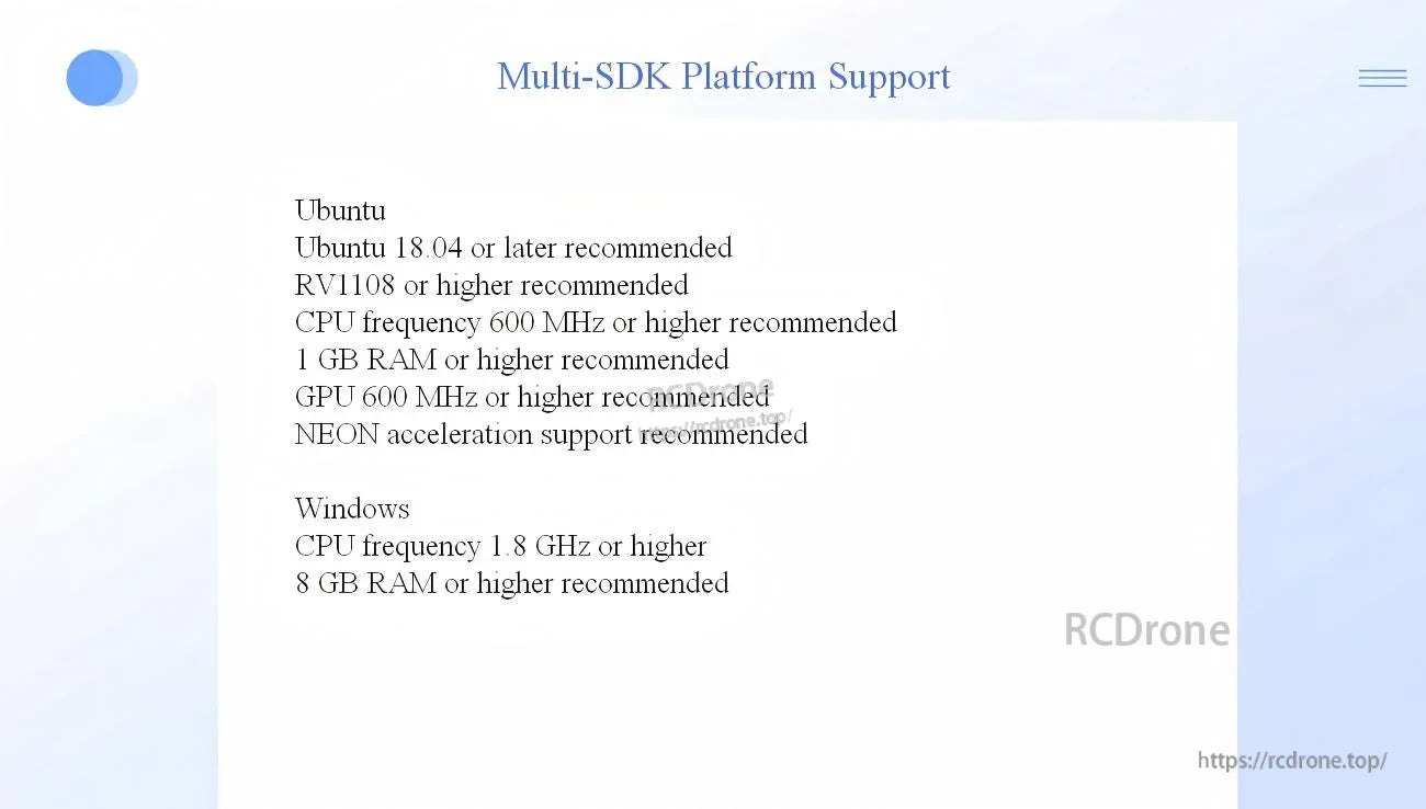 Multi-SDK platform support slide listing recommended host requirements for Ubuntu and Windows