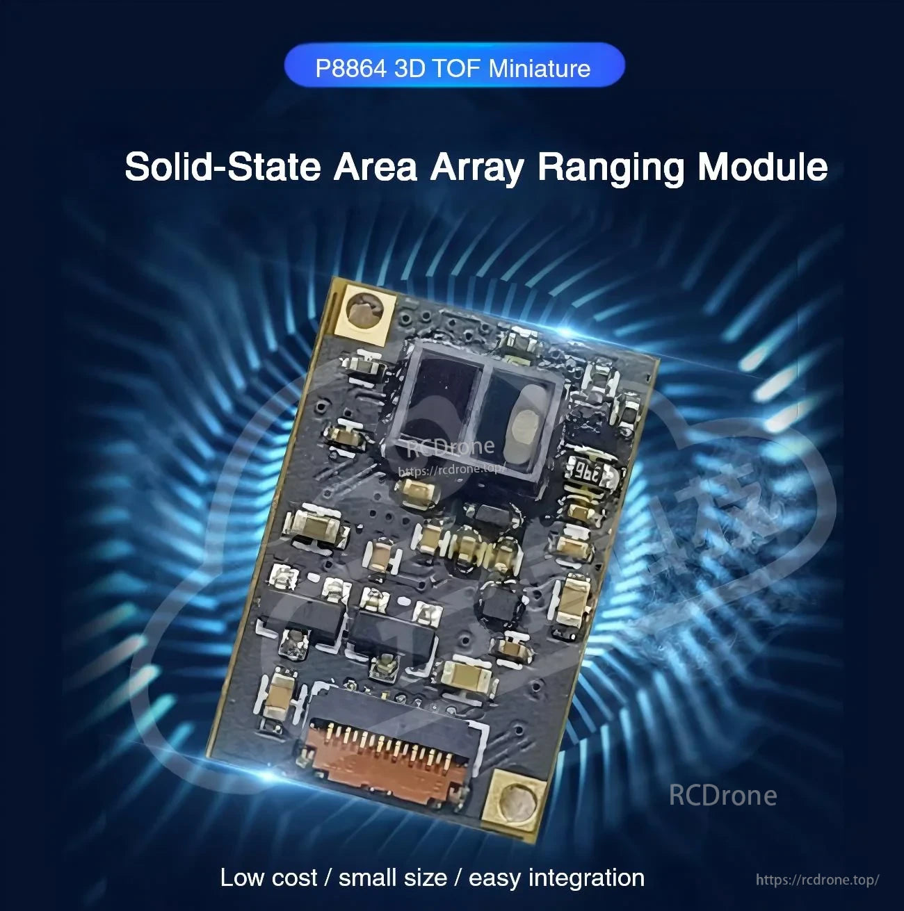 Yunshis P8864 3D TOF Miniature Sensor module, solid‑state area array ranging board close-up
