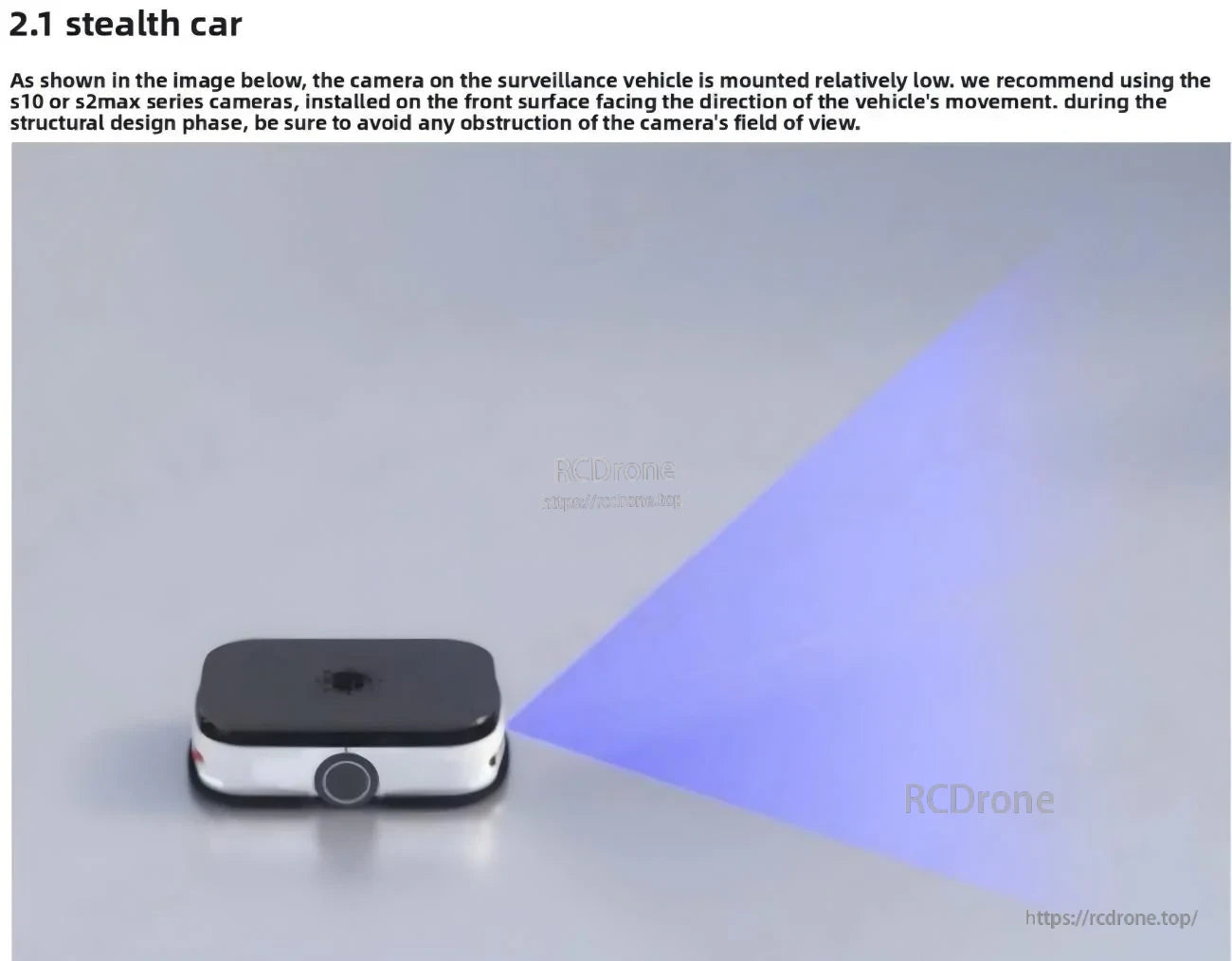 Compact Yunshis S10 RGB-D depth camera on a surface with a forward sensing cone illustration