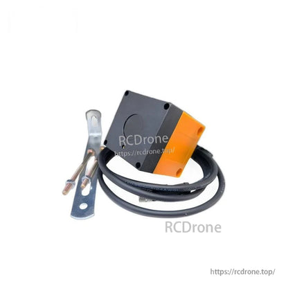 Package contents: laser distance sensor with attached cable and metal mounting bracket hardware
