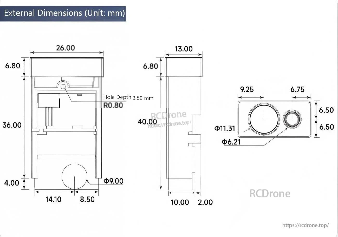 SK60 external dimension drawing with mounting hole depth 3.50 mm and detailed front/side measurements in millimeters