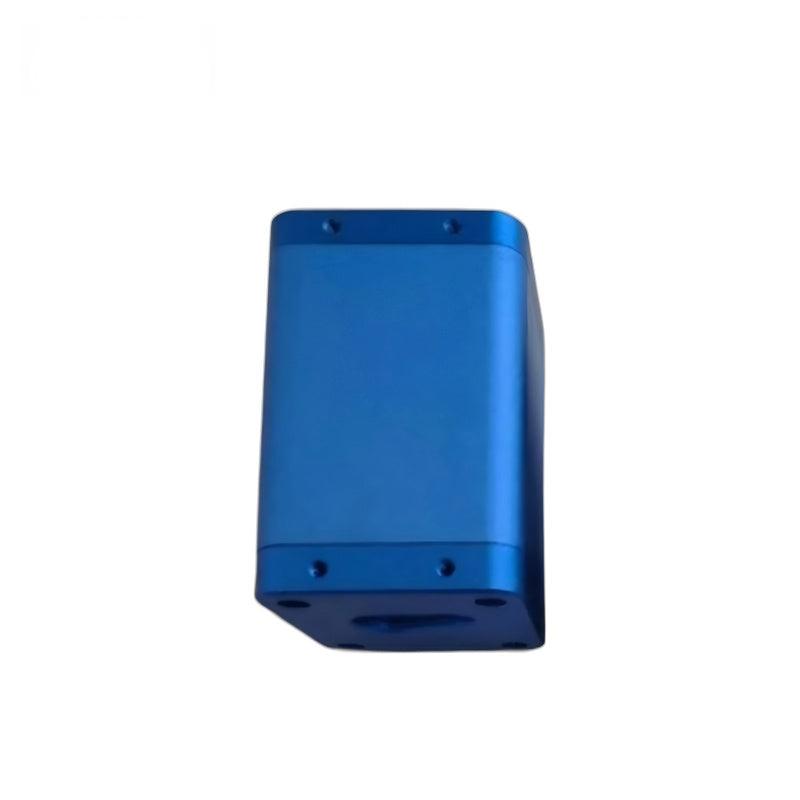 Top view of blue laser distance sensor housing showing smooth cover and corner mounting screws