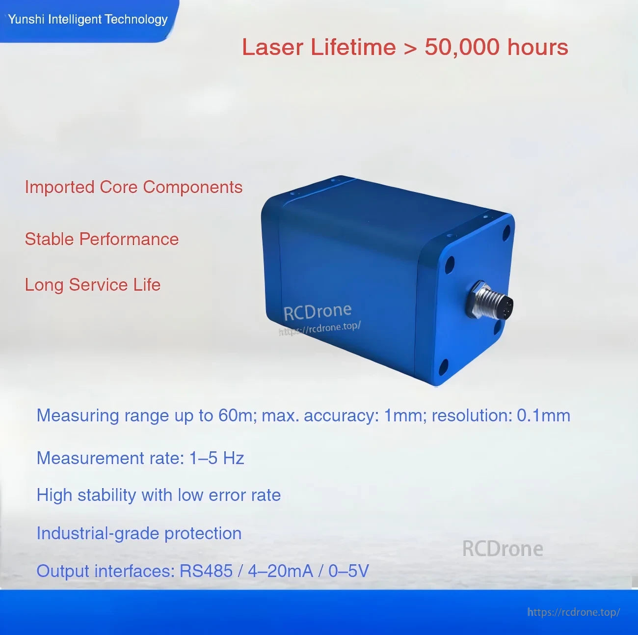 Yunshis SM Series Laser Distance Sensor module with long-life laser and multiple output interface options
