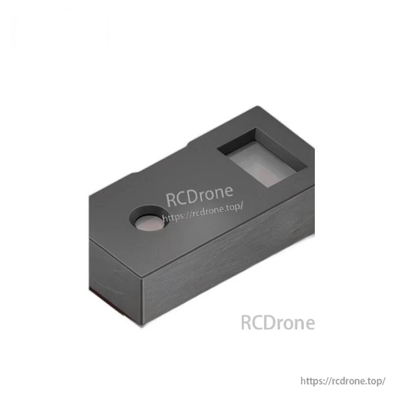 Angled view of black sensor housing with rectangular optical window and round opening (watermarked)