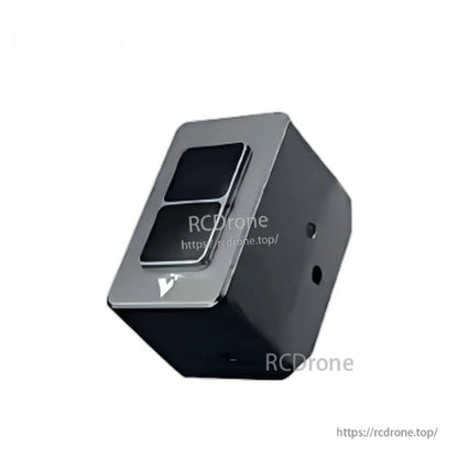 Angled side view of LiDAR sensor showing front window and side mounting holes on black housing