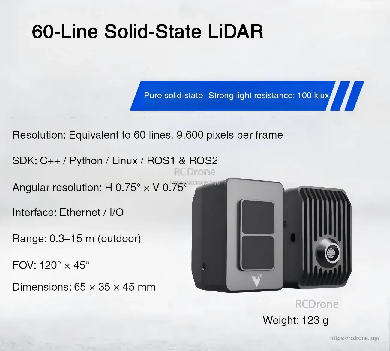 XT-M60 60-line solid-state flash LiDAR with listed specs including 120°×45° FOV, 0.3–15 m range, and Ethernet/I/O