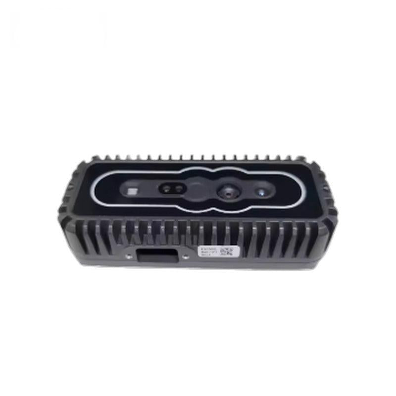 Angled view of iHawk100Q camera module showing ribbed heat-sink body, bottom port, and ID label