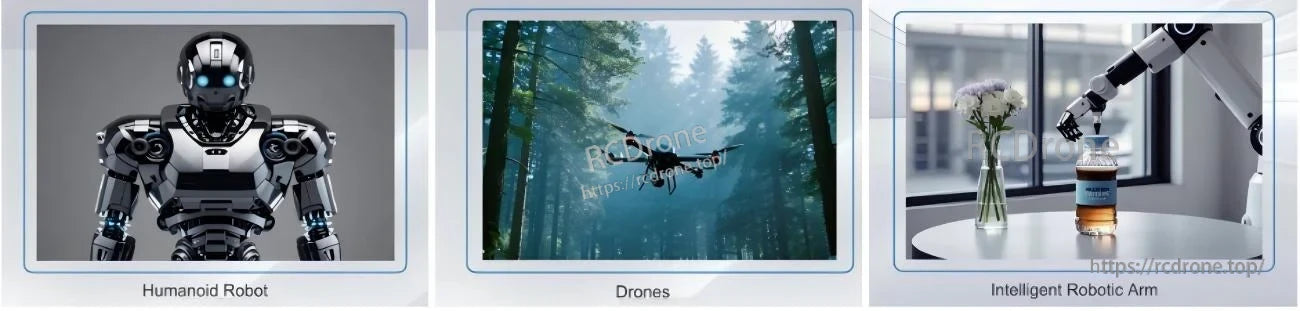 Application icons for the camera: humanoid robot, drone navigation, and intelligent robotic arm vision tasks