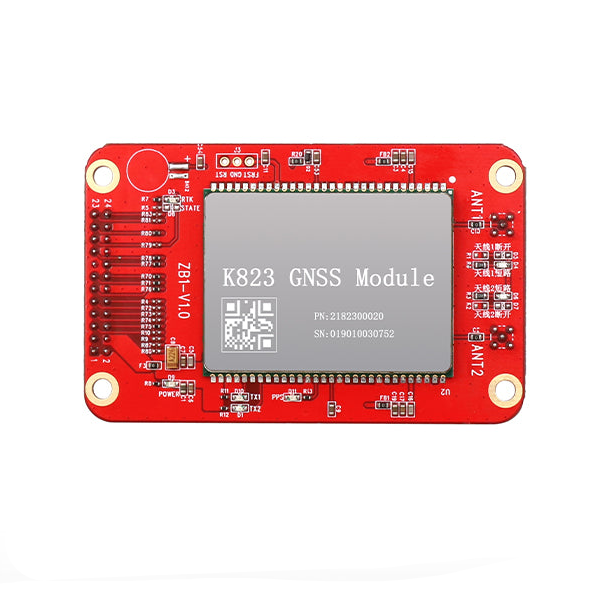 Beitian ZB1-K823 K823 GNSS module adapter board top view with pin header and ANT1/ANT2 labels