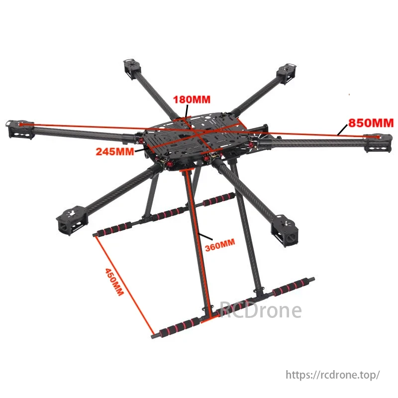 ZD850 Pro FPV Drone Frame, Motor block diagonal with approximately 850mm wheelbase and supports up to 16-inch paddles.