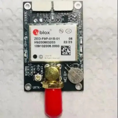 ZED-F9P-01B-01 GNSS Board (u-blox) RTK GPS, u-blox ZED-F9P-01B-01 GNSS RTK GPS board with labeled module and SMA antenna connector with red cap