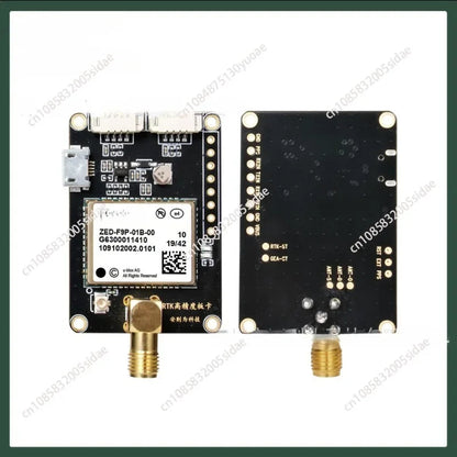 ZED-F9P GNSS development board with u-blox ZED-F9P module, USB-C port, SMA antenna connector, and pin headers