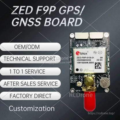u-blox ZED-F9P-01B-01 RTK GNSS/GPS board with SMA antenna connector, coin cell backup battery, and top connectors