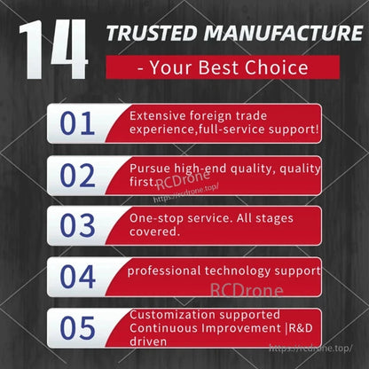 ZED-F9P-01B-01 RTK GNSS/GPS, Trusted manufacture infographic listing five service points: foreign trade support, quality first, one-stop service, tech support, and R&D.