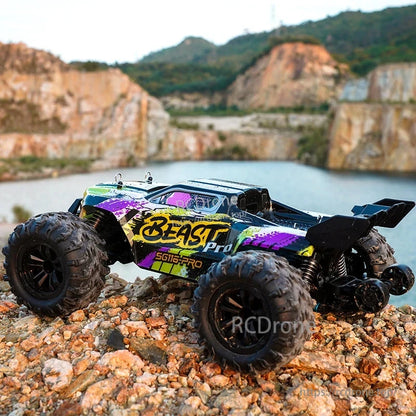 ZLL SG116 Pro/Max RC Car, ZLL SG116 Pro/Max 1:16 scale 4WD off-road RC car with brushless motor, LED lights, 2.4G control, RTR setup, and Li-ion battery.