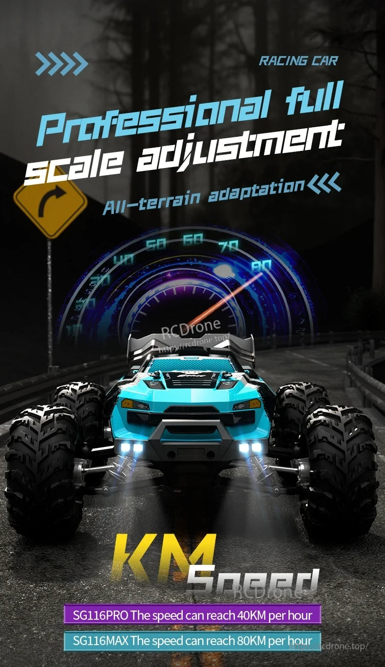 ZLL SG116 Pro/Max RC Car, SG116PRO and SG116MAX offer high-speed performance up to 40KM/h and 80KM/h, featuring professional adjustment and all-terrain adaptability for advanced racing.