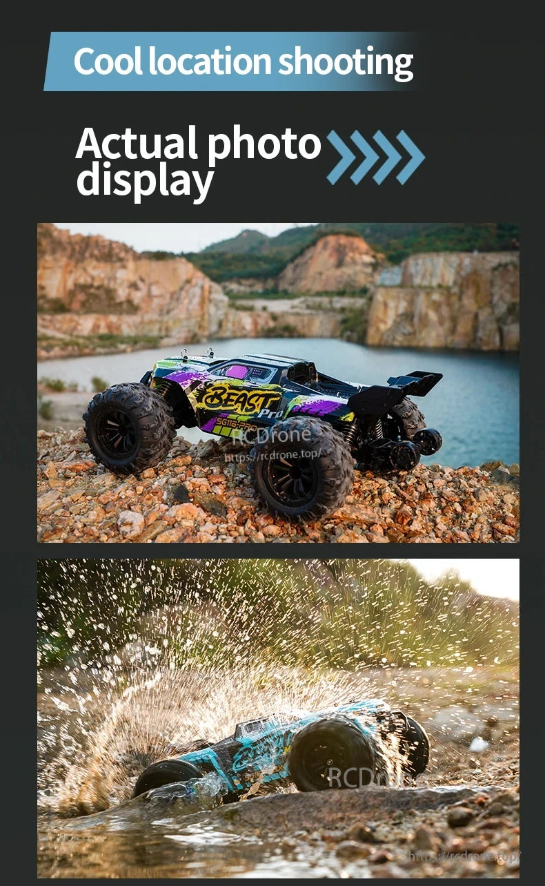 ZLL SG116 Pro/Max RC Car, ZLL SG116 Pro RC car features vibrant design, excels in off-road action, handles water splashes and rocky terrain with ease.