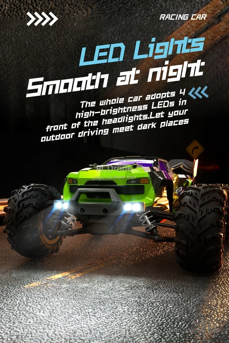 ZLL SG116 Pro/Max RC Car, Racing car with 4 bright LED headlights ensures excellent nighttime visibility and smooth outdoor performance.