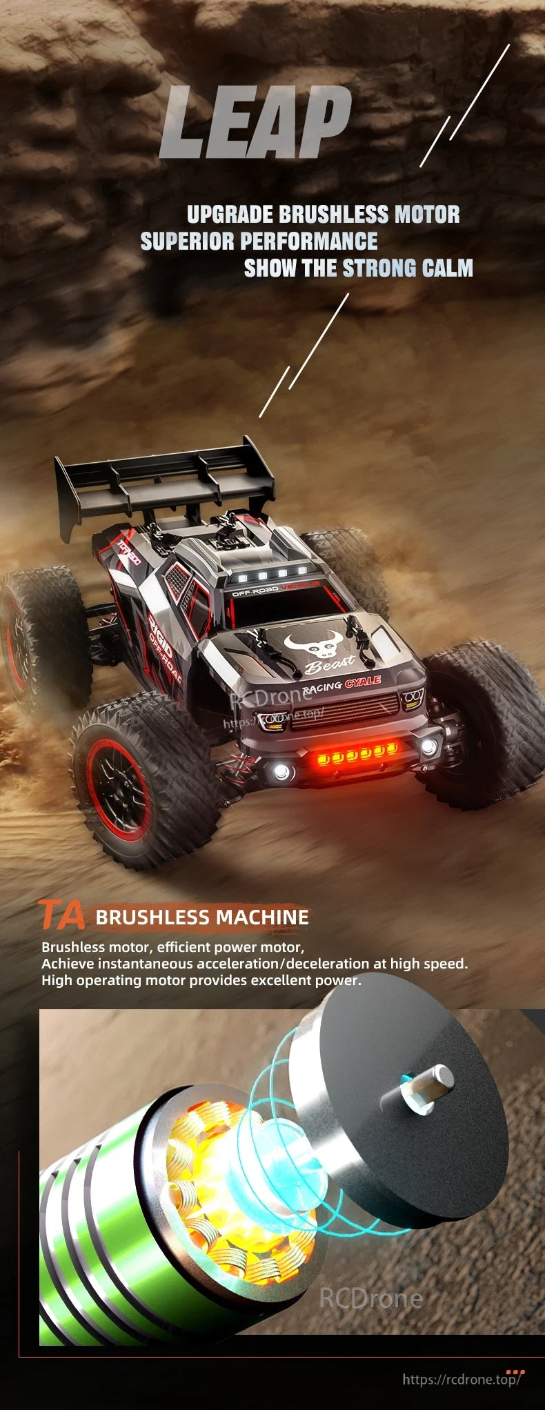 ZLL SG316 MAX/PRO 1:16 4WD Rc Car, LEAP brushless motor upgrade offers superior performance, strong stability, efficient power, instant acceleration/deceleration, and high operating efficiency.