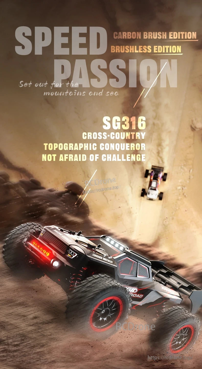 ZLL SG316 MAX/PRO 1:16 4WD Rc Car, SG316 1:16 4WD RC car, available in carbon brush and brushless versions, designed for off-road terrain, delivering high-speed performance and durability.