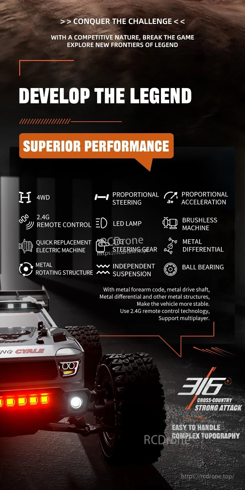 ZLL SG316 MAX/PRO 1:16 4WD Rc Car, High-performance 4WD drone with brushless motor, 2.4G control, LED lights, and independent suspension for superior off-road handling and durability.