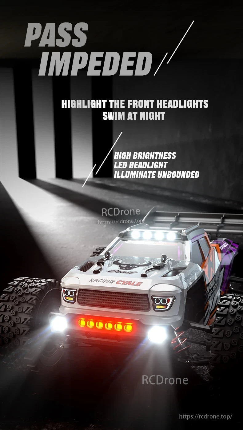 ZLL SG316 MAX/PRO 1:16 4WD Rc Car, Bright LED headlights provide unobstructed illumination for high-speed drone racing, ensuring clear visibility through challenging environments.