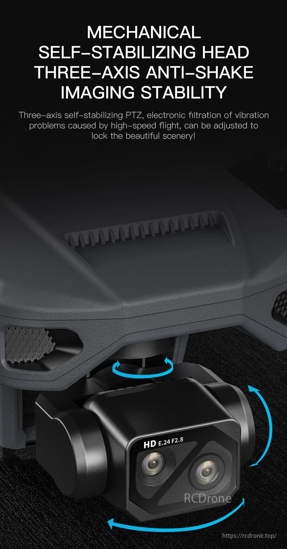 ZLL SG909 MAX GPS Drone, The mechanical self-stabilizing head with three-axis anti-shake ensures stable imaging, while the PTZ adjusts to capture great views, filtering out high-speed flight vibrations.