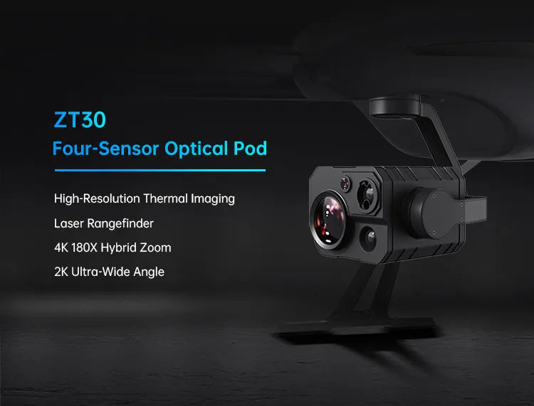 SIYI ZT30 Optical Drone Pod, High-tech drone pod with 4 sensors: thermal imaging, laser, and 4K/2K cameras for precise aerial views.