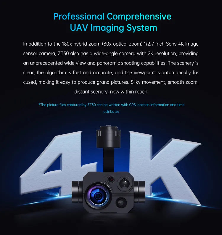 SIYI ZT30 Optical Drone Pod, Professional UAV imaging system with advanced cameras for high-quality panoramic views and smooth zooming.