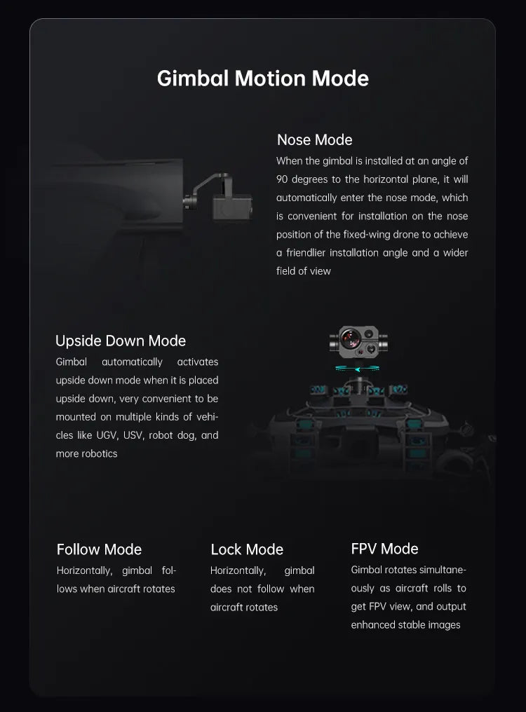 SIYI ZT30 optical drone pod features adjustable gimbal with various modes for flexible use.