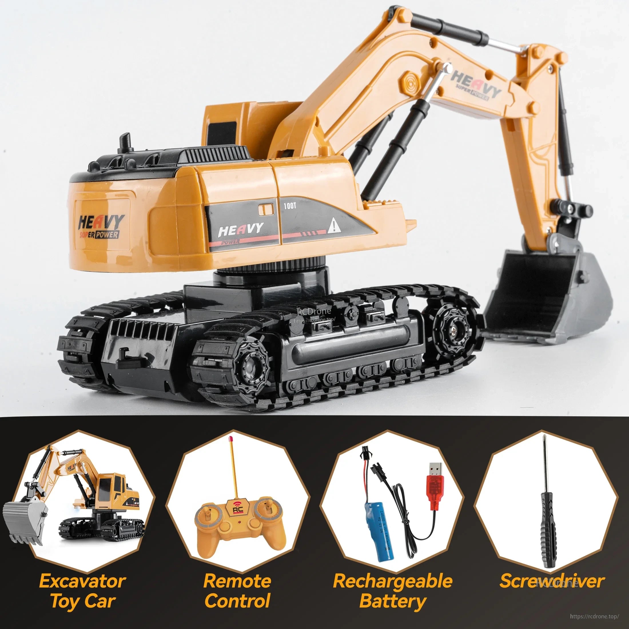 ZWN 1/16 Alloy Excavator, Rechargeable remote control excavator with alloy build, includes screwdriver.
