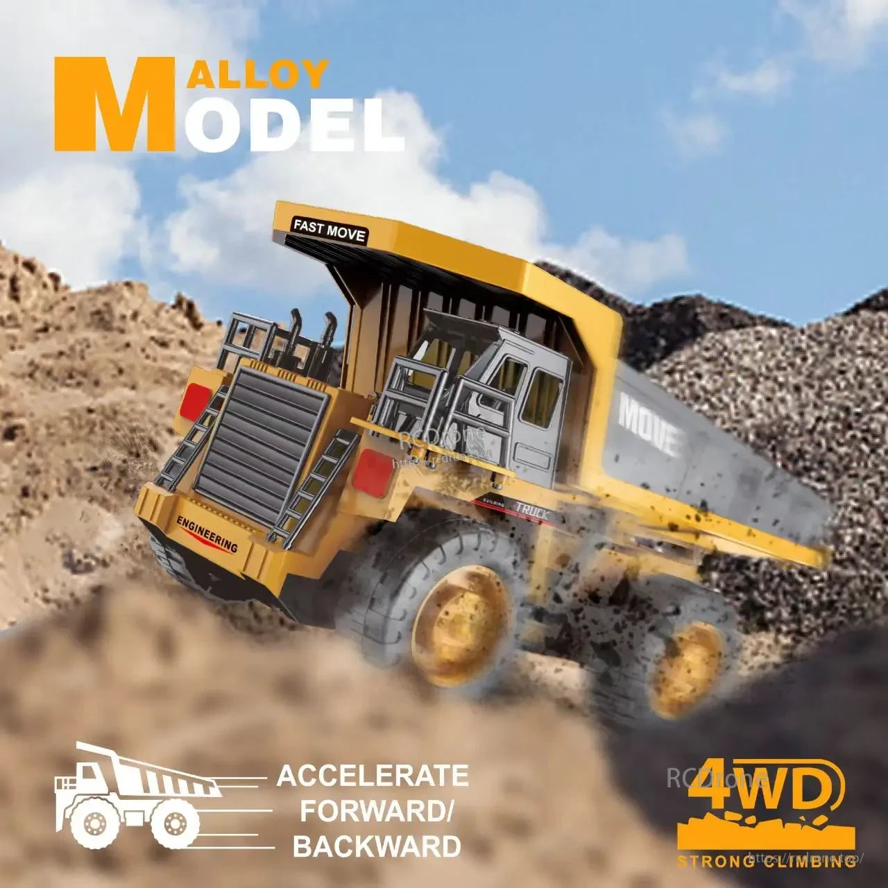 ZWN 1/16 Alloy Excavator, Alloy model engineering truck, 4WD, accelerates forward/backward, strong climbing.