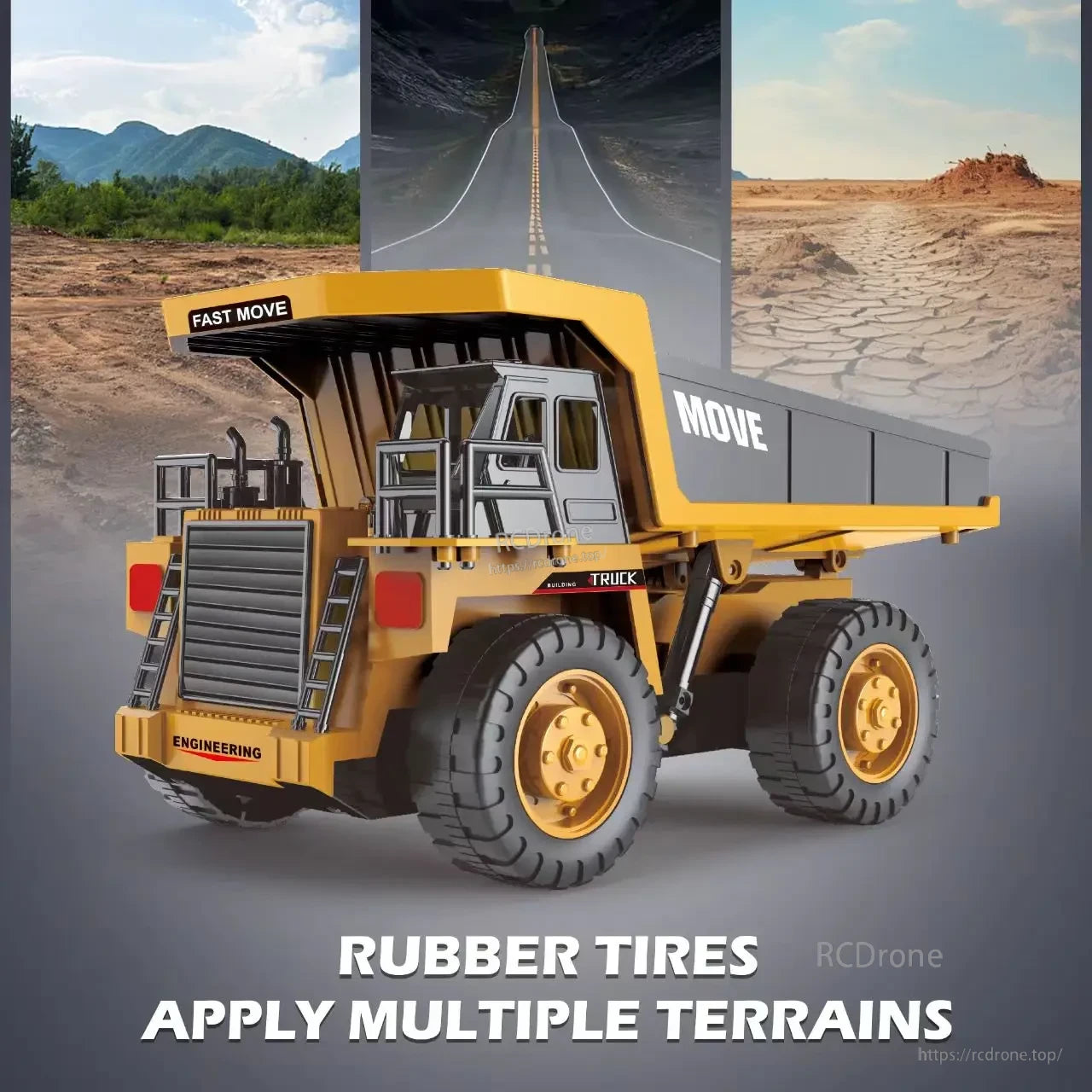 ZWN 1/16 Alloy Excavator, Yellow engineering truck with rubber tires for multiple terrains