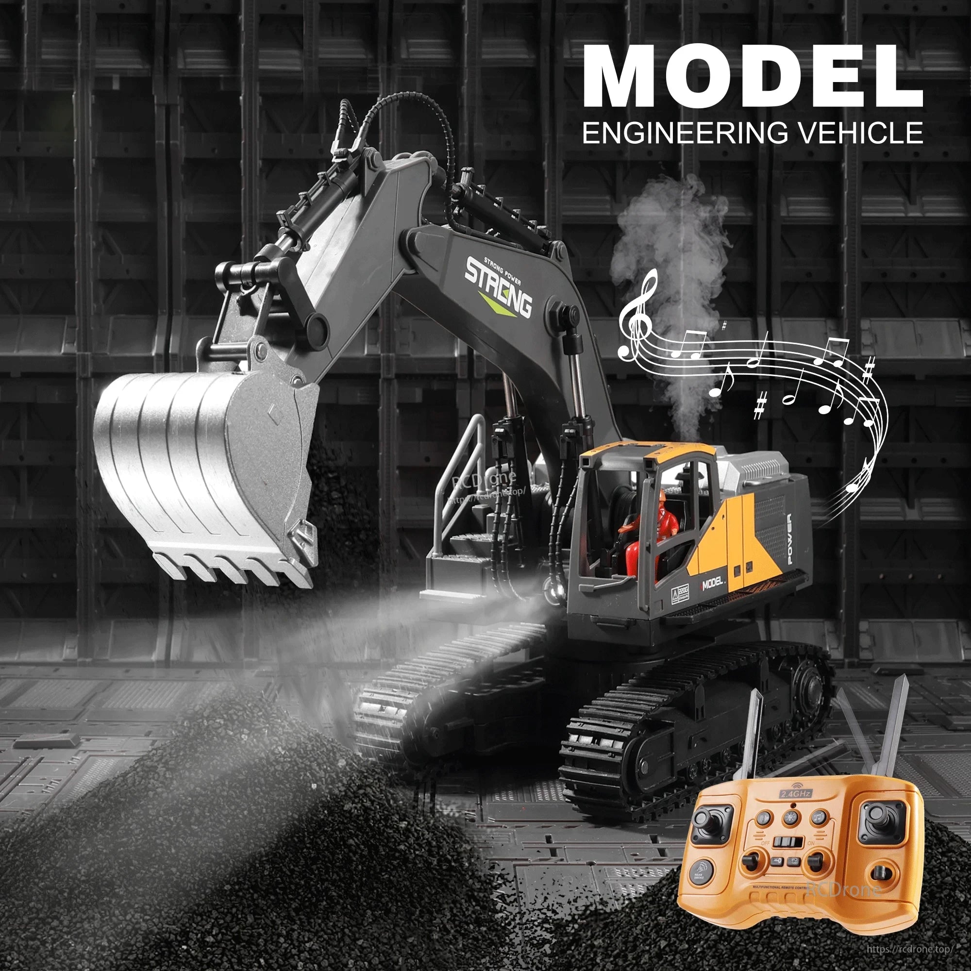 ZWN 1/16 Alloy Excavator, Strong 2.4GHz remote-controlled alloy excavator toy with music, dust effects, and powerful model engineering design.