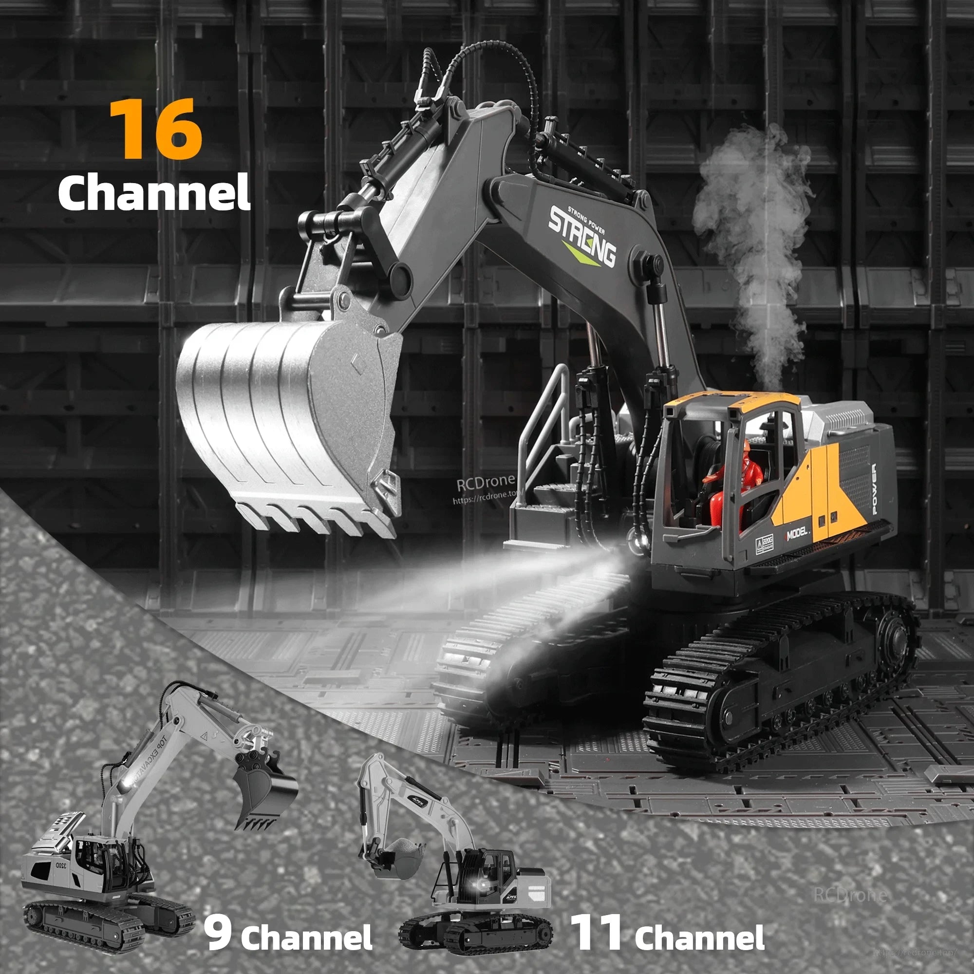 ZWN 1/16 Alloy Excavator, 16-channel alloy excavator with 9/11-channel options, powerful motor, and detailed construction design for realistic performance.