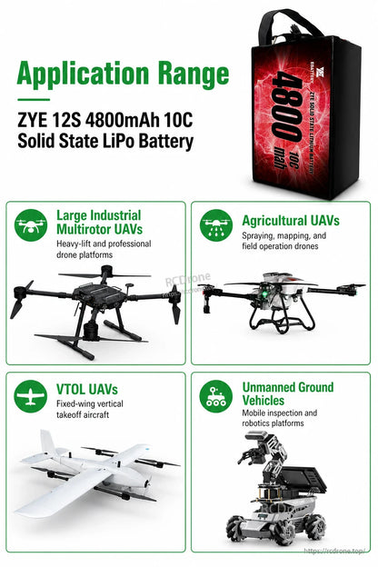 ZYE 12S 4800mAh 10C Solid State LiPo Battery commercial application examples