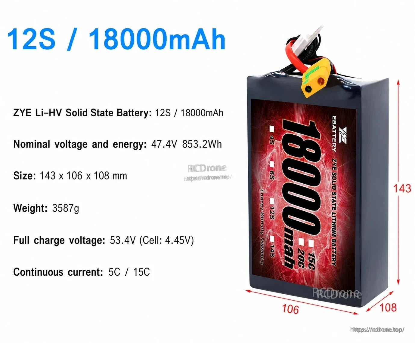 ZYE 4S 6S 12S 18000mAh 10C Solid State Battery detail image 4