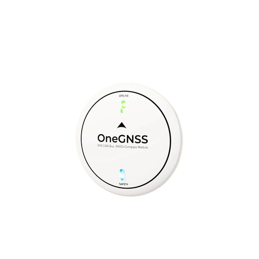 ZeroOne OneGNSS Air GPS, Compact OneGNSS M10 module with GPS FIX, SAFETY indicators, and CAN Bus for drone navigation.