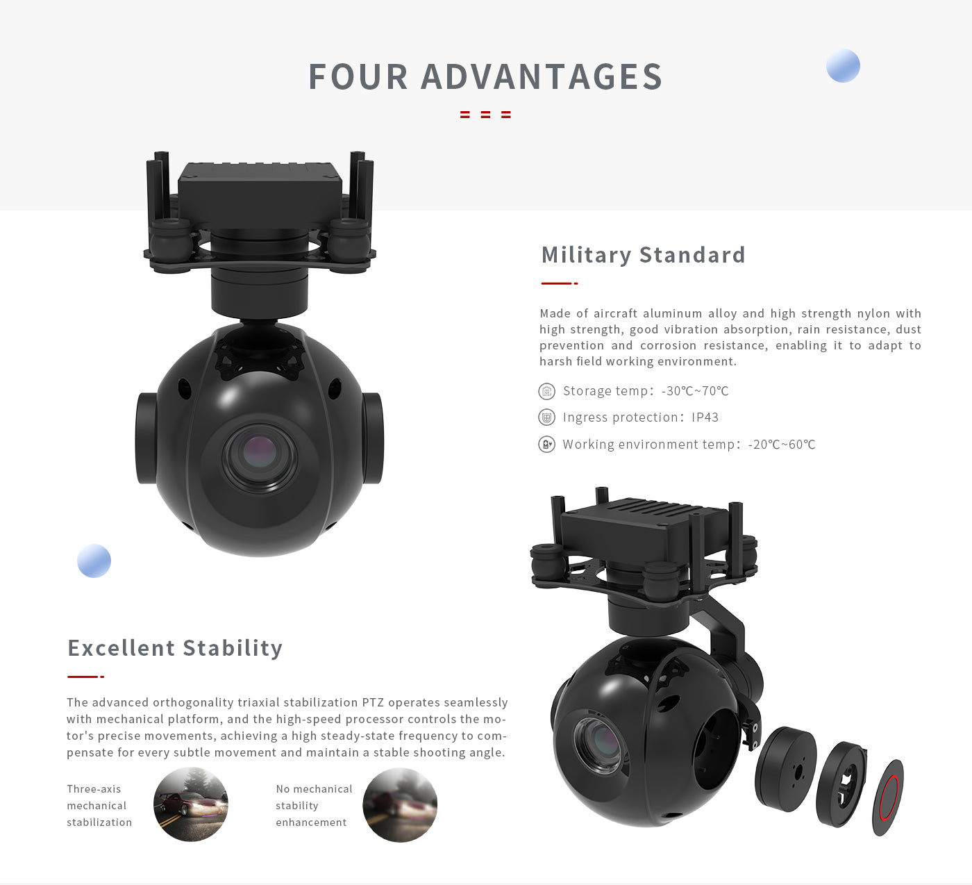 Zingto INYYO A12 Gimbal, The ZINGTO A12 Gimbal offers advantages such as vibration absorption, rain resistance, dust prevention, and corrosion resistance for harsh environments.