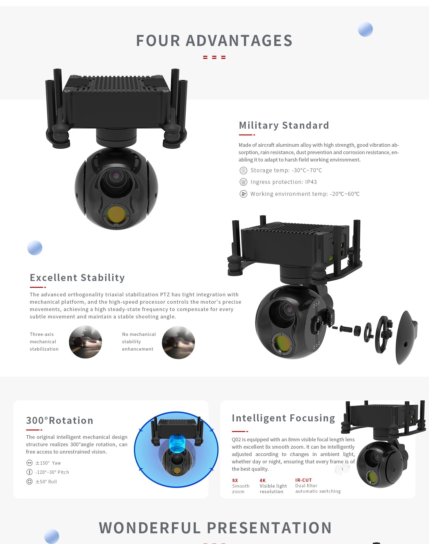 Q02_03 The Zingto INYYO Q02 Gimbal Drone Camera has a thermal dual sensor pod, aircraft aluminum alloy gimbal, and advanced stabilization system.