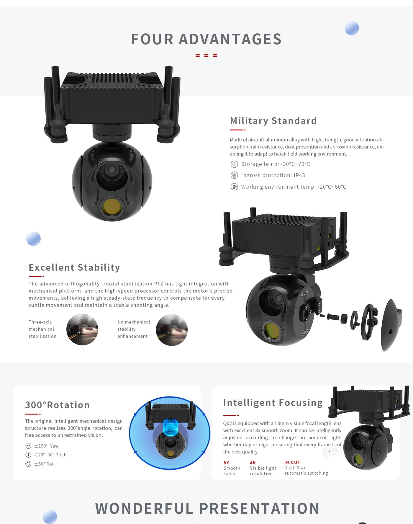 The Zingto INYYO Q02 Gimbal Drone Camera has a thermal dual sensor pod, aircraft aluminum alloy gimbal, and advanced stabilization system.