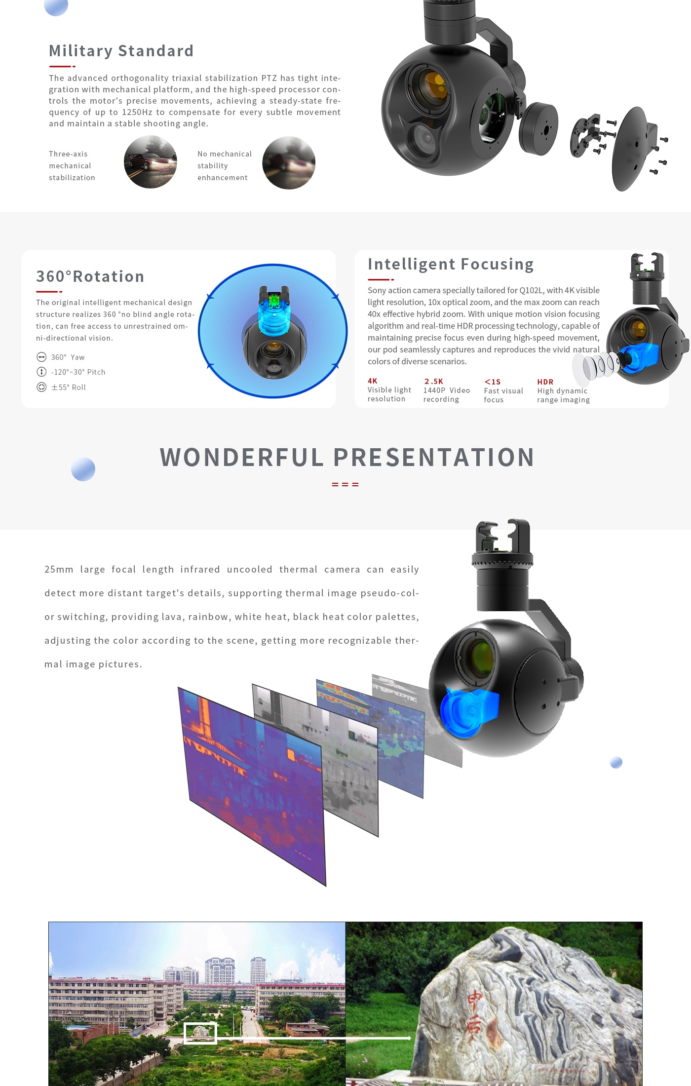 Q102L详情_03 Zingto INYYO Q102L Gimbal, The camera features advanced triaxial stabilization, high-speed processor, and three-axis enhancement for stable shooting angles.