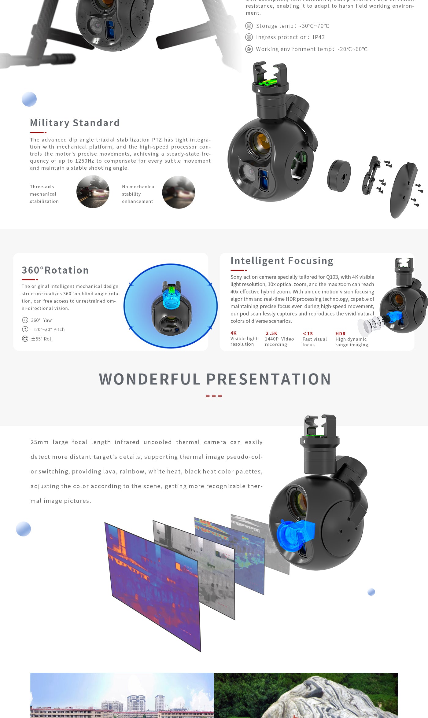 3 The Zingto INYYO Q103 Drone Camera Gimbal features a three-axis stabilization system for precise movements, designed for harsh environments and capable of shooting stable video.