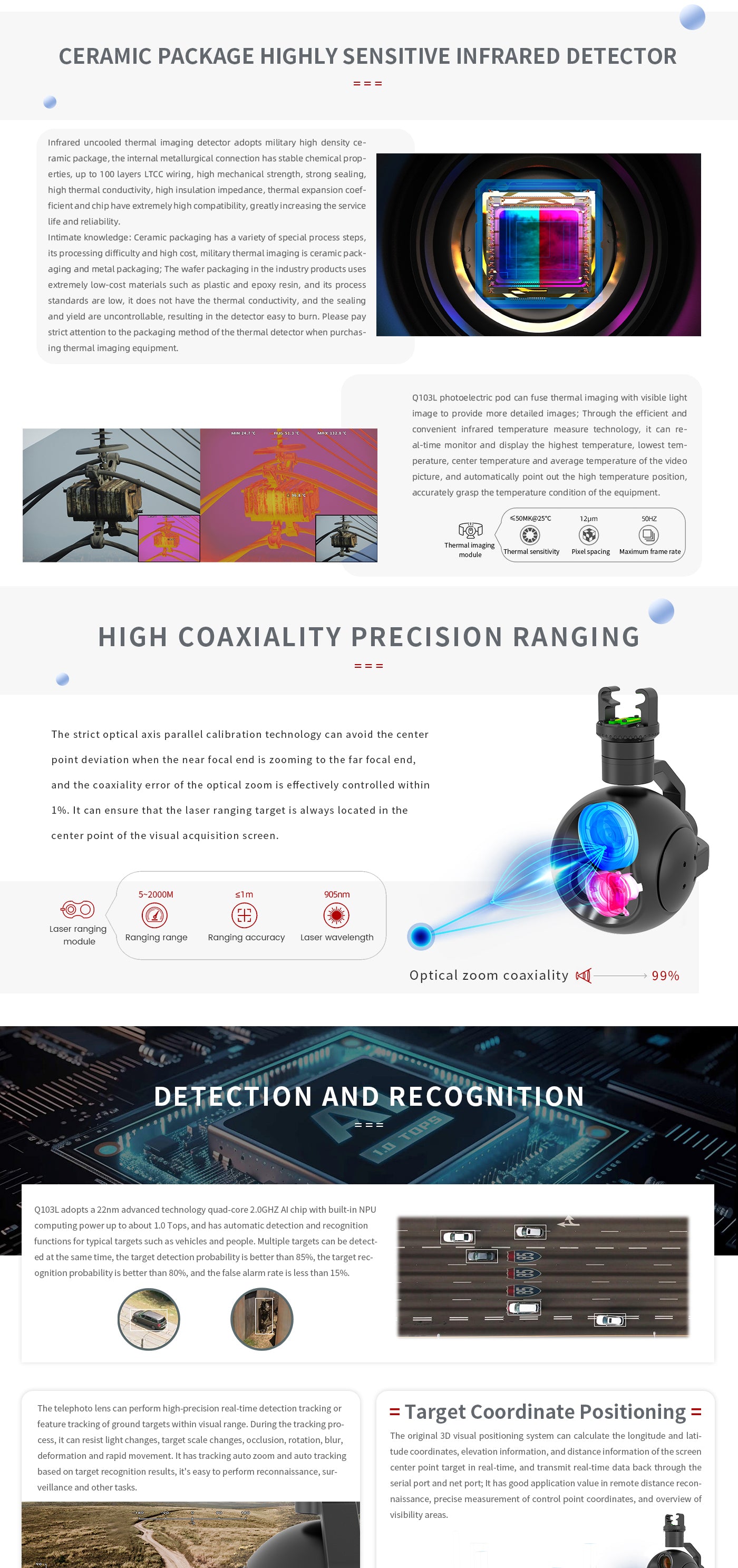 The Zingto INYYO Q103L Drone Camera Gimbal features a high-sensitive infrared detector providing stable performance, thermal imaging, and real-time temperature measurement.